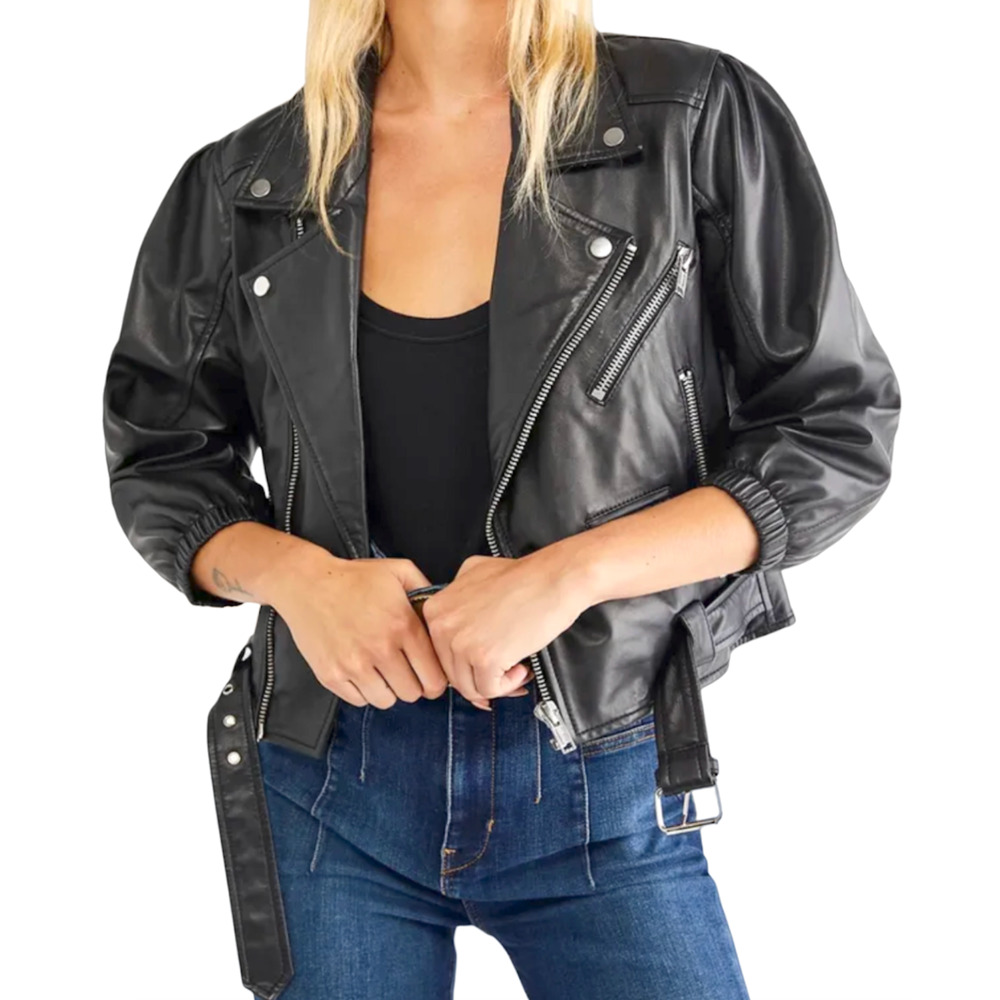 NEW DEADWOOD FREE PEOPLE BETTY CROP LEATHER MOTO JACKET COAT SIZE 34 XS